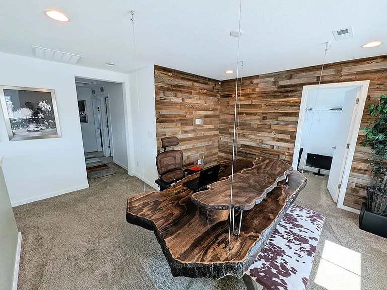 Loft office with live-edge desk